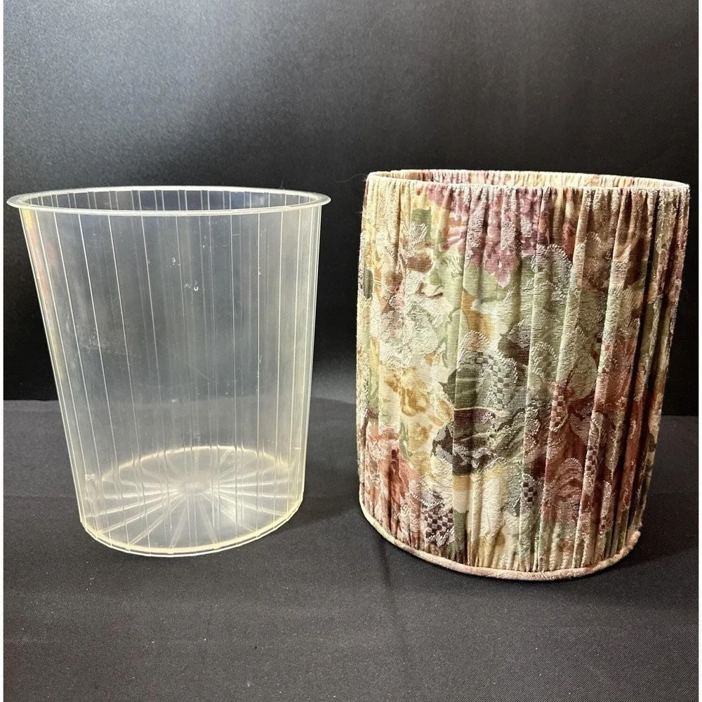 Vintage Croscill Cotswold Pleated Fabric Wastebasket Can W/ Liner & Tissue Cover